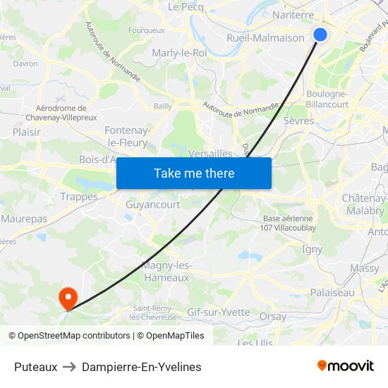 Puteaux to Dampierre-En-Yvelines map