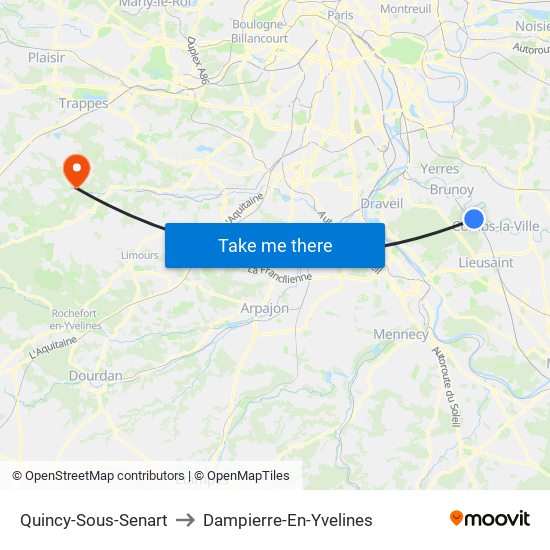 Quincy-Sous-Senart to Dampierre-En-Yvelines map