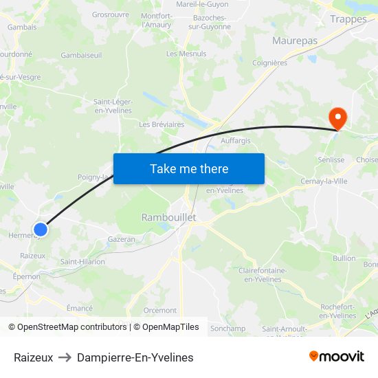 Raizeux to Dampierre-En-Yvelines map