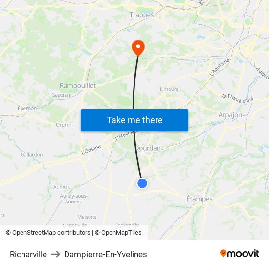 Richarville to Dampierre-En-Yvelines map