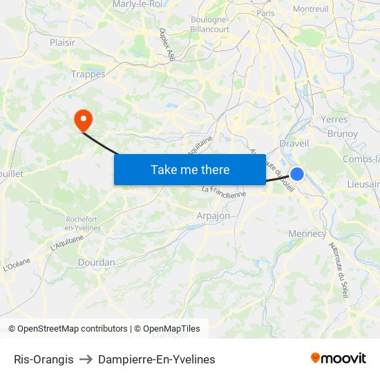 Ris-Orangis to Dampierre-En-Yvelines map