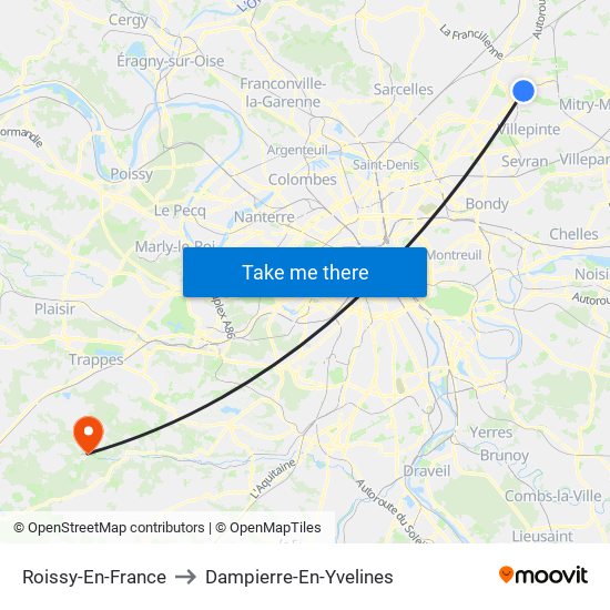 Roissy-En-France to Dampierre-En-Yvelines map