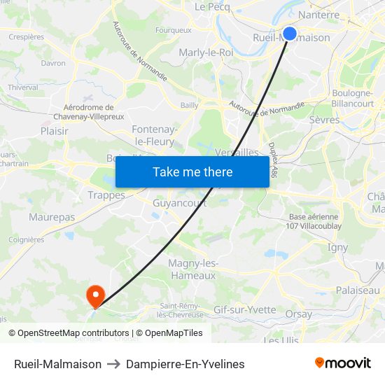 Rueil-Malmaison to Dampierre-En-Yvelines map