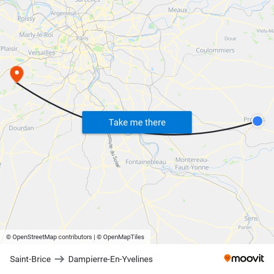 Saint-Brice to Dampierre-En-Yvelines map