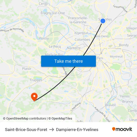 Saint-Brice-Sous-Foret to Dampierre-En-Yvelines map