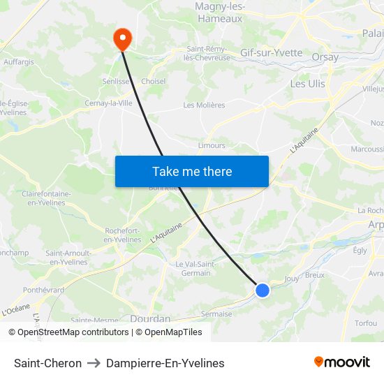 Saint-Cheron to Dampierre-En-Yvelines map