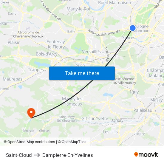 Saint-Cloud to Dampierre-En-Yvelines map