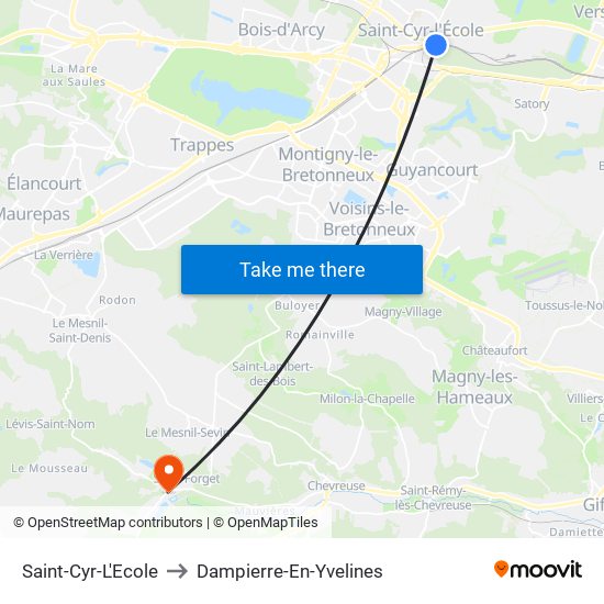 Saint-Cyr-L'Ecole to Dampierre-En-Yvelines map