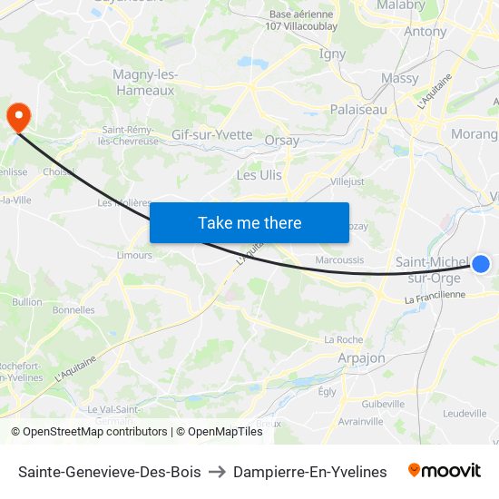 Sainte-Genevieve-Des-Bois to Dampierre-En-Yvelines map