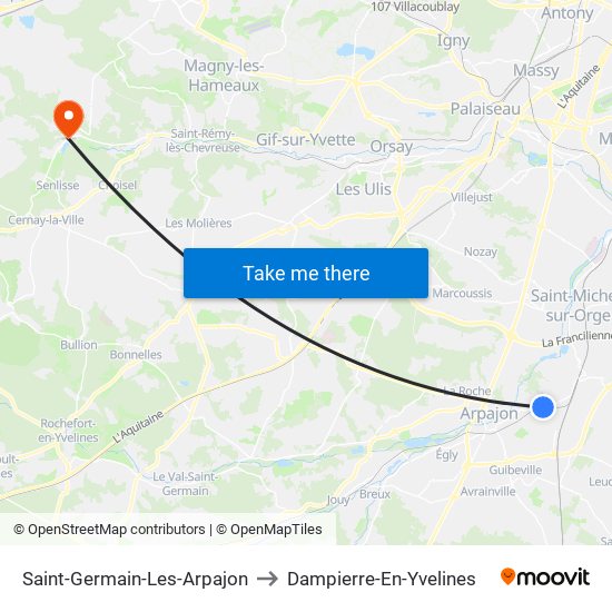 Saint-Germain-Les-Arpajon to Dampierre-En-Yvelines map