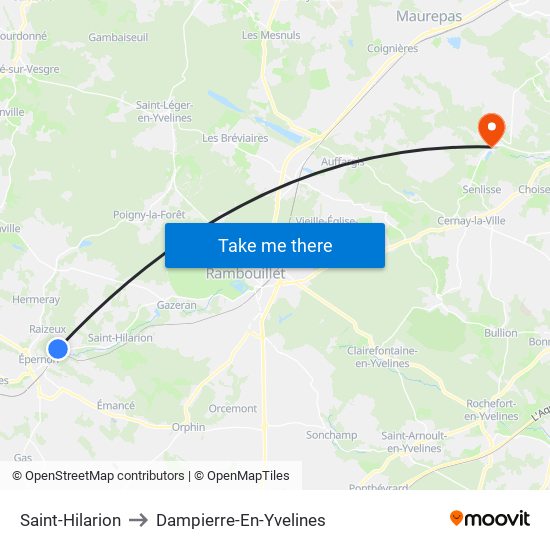 Saint-Hilarion to Dampierre-En-Yvelines map