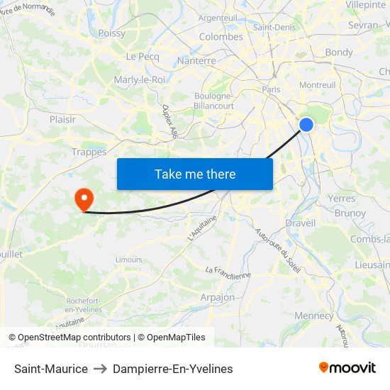 Saint-Maurice to Dampierre-En-Yvelines map