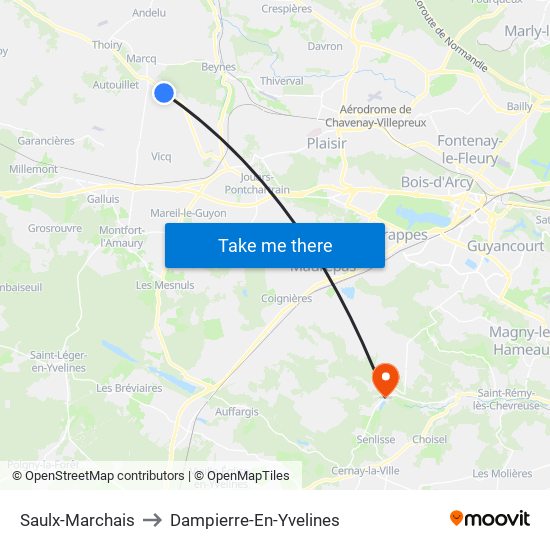 Saulx-Marchais to Dampierre-En-Yvelines map