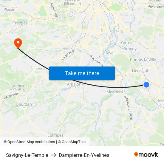 Savigny-Le-Temple to Dampierre-En-Yvelines map