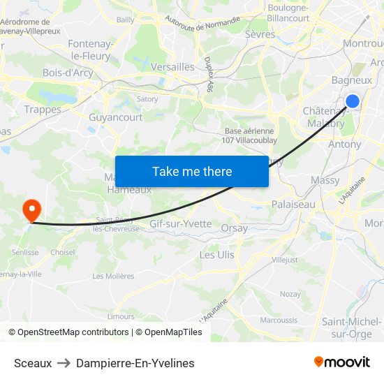 Sceaux to Dampierre-En-Yvelines map