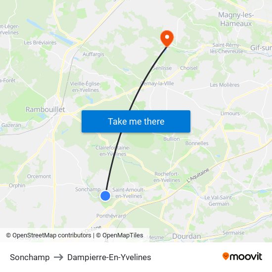 Sonchamp to Dampierre-En-Yvelines map