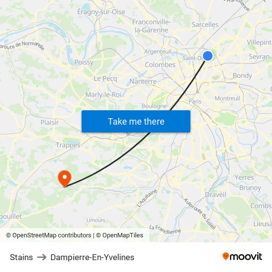 Stains to Dampierre-En-Yvelines map