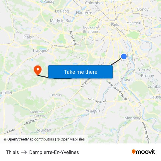 Thiais to Dampierre-En-Yvelines map