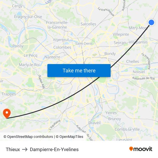 Thieux to Dampierre-En-Yvelines map
