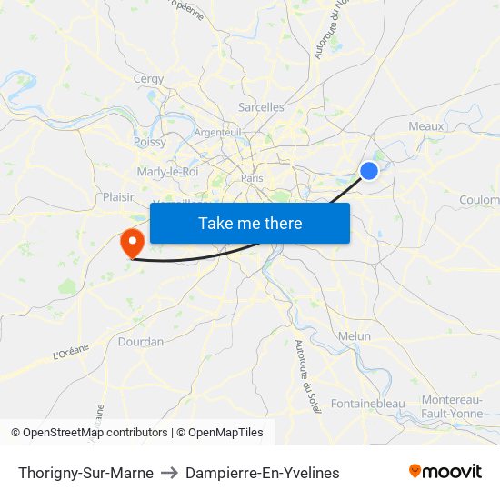 Thorigny-Sur-Marne to Dampierre-En-Yvelines map