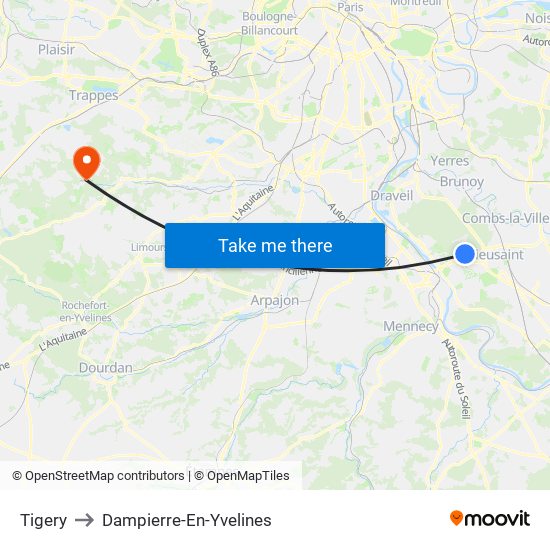 Tigery to Dampierre-En-Yvelines map
