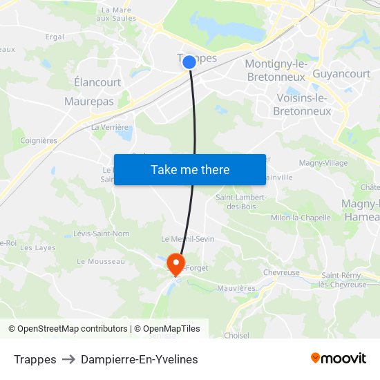 Trappes to Dampierre-En-Yvelines map