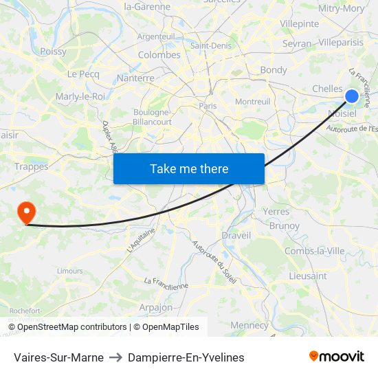 Vaires-Sur-Marne to Dampierre-En-Yvelines map