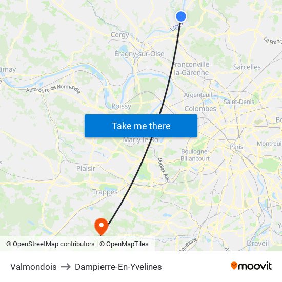 Valmondois to Dampierre-En-Yvelines map