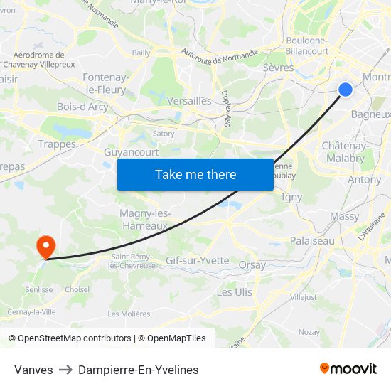 Vanves to Dampierre-En-Yvelines map