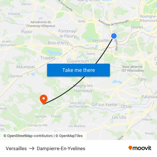 Versailles to Dampierre-En-Yvelines map