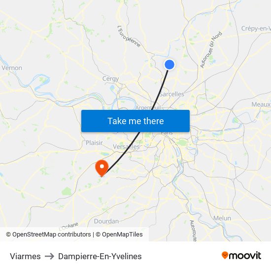 Viarmes to Dampierre-En-Yvelines map