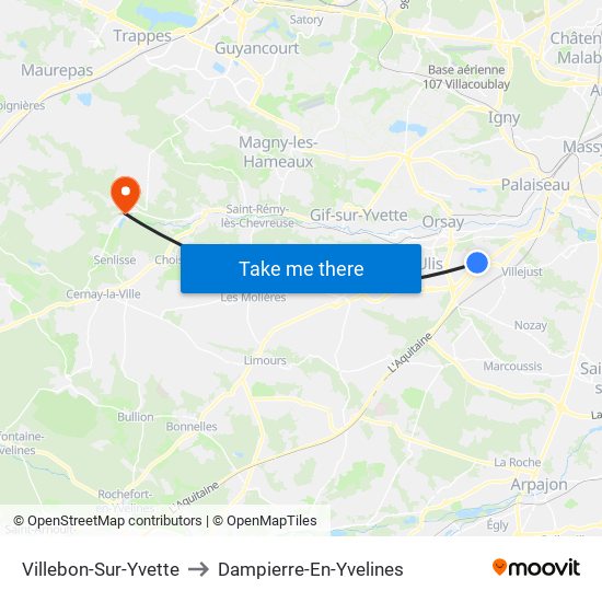 Villebon-Sur-Yvette to Dampierre-En-Yvelines map