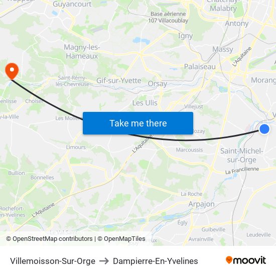 Villemoisson-Sur-Orge to Dampierre-En-Yvelines map