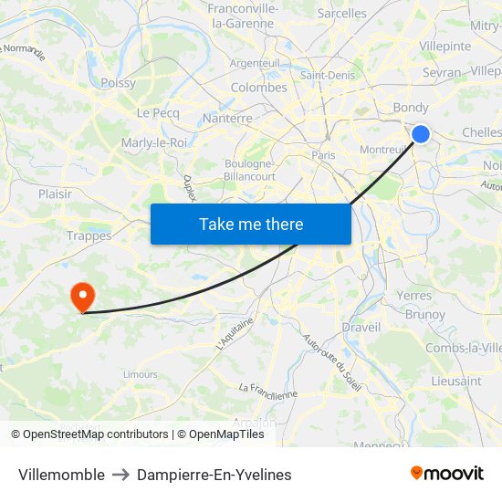 Villemomble to Dampierre-En-Yvelines map