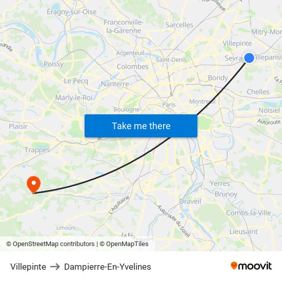 Villepinte to Dampierre-En-Yvelines map