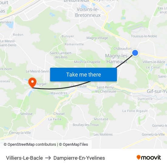 Villiers-Le-Bacle to Dampierre-En-Yvelines map