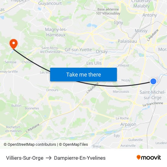 Villiers-Sur-Orge to Dampierre-En-Yvelines map