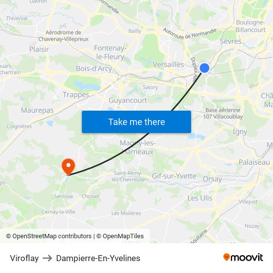 Viroflay to Dampierre-En-Yvelines map