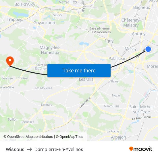 Wissous to Dampierre-En-Yvelines map