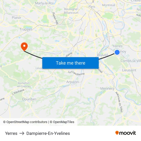 Yerres to Dampierre-En-Yvelines map