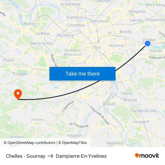 Chelles - Gournay to Dampierre-En-Yvelines map