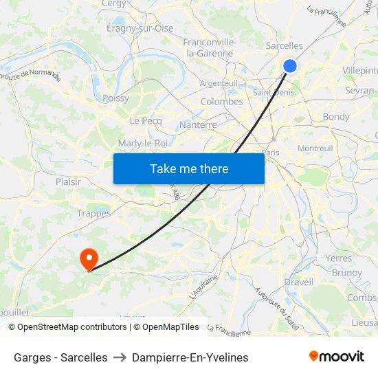 Garges - Sarcelles to Dampierre-En-Yvelines map