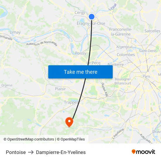 Pontoise to Dampierre-En-Yvelines map