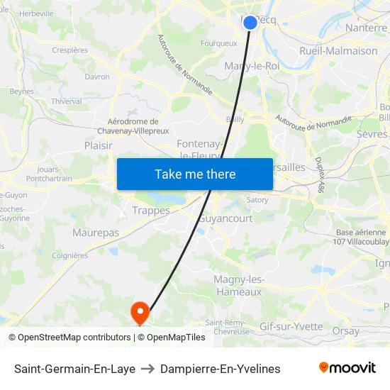 Saint-Germain-En-Laye to Dampierre-En-Yvelines map