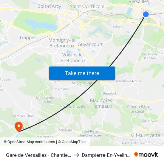 Gare de Versailles - Chantiers to Dampierre-En-Yvelines map