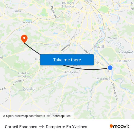 Corbeil-Essonnes to Dampierre-En-Yvelines map