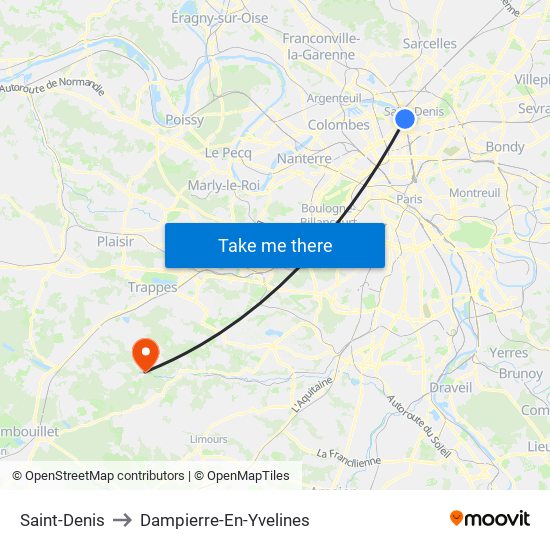 Saint-Denis to Dampierre-En-Yvelines map