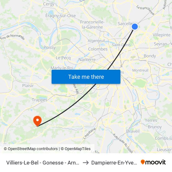 Villiers-Le-Bel - Gonesse - Arnouville to Dampierre-En-Yvelines map