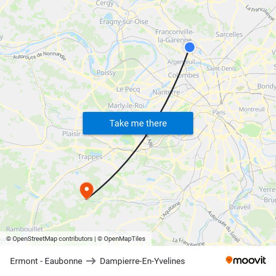Ermont - Eaubonne to Dampierre-En-Yvelines map