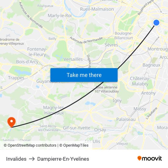 Invalides to Dampierre-En-Yvelines map